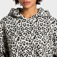 Setelan Training Wanita Motif Leopard Putih & Hitam Kustom, Hoodie & Jogger Oversize Bernapas dengan Lapisan Kontras untuk Wanita