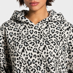 Custom <b>White</b> & Black Leopard Print Women <b>Tracksuit</b> Set Oversized Breathable Pullover Contrast Lining Hoodie & Jogger For Women's - Product Image 4