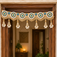 Guirlande murale Toran faite main en perles florales et acrylique, motif œil porte-bonheur, avec médaillon en jute et pompon, légère, pour décoration intérieure AARNA