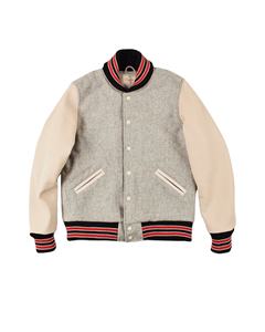 Custom <b>Grey</b> Varsity Jacket Cream Leather Sleeve High Street Letterman Baseball Jacket Winter Fashion <b>Coat</b> Wholesale New Design - Product Image 1