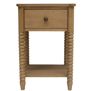 Bobby Collection Mesita de noche de 1 cajón Madera maciza de MINDI con acabado natural Muebles de dormitorio modernos - Product Image 1