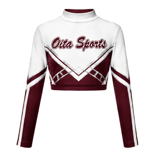 Maillot de cheerleading sublimé blanc bordeaux à manches longues – Tenue de sport athlétique pour l'entraînement, la pratique et la compétition - Product Image 1