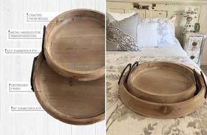 Plateau de service en bois rond poli unique avec poignée en laiton Fabricant de plateau de service en bois au design fait main - Product Image 4