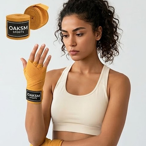 Bandages de boxe professionnels de 180 pouces en mélange de coton semi-élastique de qualité supérieure pour MMA et Muay Thai avec boucle de pouce renforcée - Product Image 4