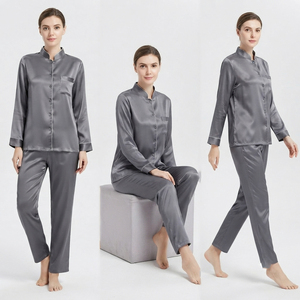 Women's Satin <b>Pajamas</b> Set Long Sleeve Mandarin Collar Full Length Satin Sleepwear <b>Suit</b> Women Nightwear Sexy Shirt <b>Pajama</b> Set - Product Image 1