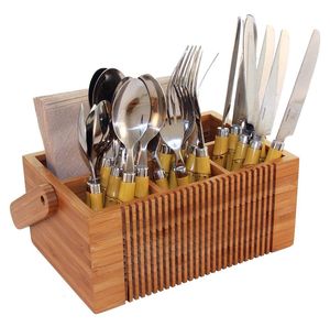 Organisateur de couverts en bois de qualité supérieure pour table à manger, rangement pour cuillères, fourchettes et couteaux avec construction durable - Product Image 5