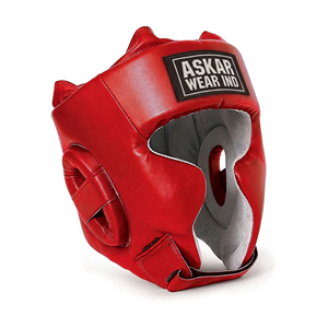 Askar Wear Ind <b>Boxing</b> <b>Headgear</b> Red Cowhide Leather Protective Training Gear - Product Image 1