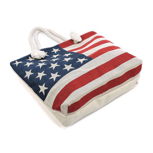 Club Hub Industries American Flag Tote <b>Bag</b> Stars Stripes Women <b>Beach</b> Rope Handle Genuine Leather Red White Blue <b>Large</b> Capacity - Product Image 3