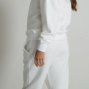 White Embroidered Bride Sweatshirt And <b>Pants</b> Set Casual Comfortable Cotton <b>Lounge</b> Wear For Women - Product Image 6