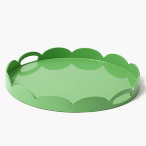 Scalloped edge lacquer tray with handles, handcrafted in <b>Vietnam</b>, premium serving tray with OEM/ODM color options. - Product Image 1