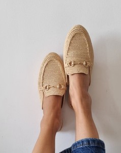 Sandales en raphia, chaussures marocaines faites à la main, babouches en raphia pour femmes, chaussures plates - Product Image 1