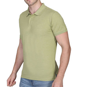 Men's Olive Green Solid Polyester/Cotton Knitted Short Sleeve Casual <b>Shirt</b> Breathable Quick Dry <b>Button</b> Front Regular Fit - Product Image 3