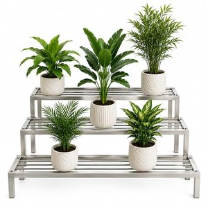 Support à fleurs moderne en acier inoxydable à 3 niveaux, étagère pour plantes d'intérieur, design minimaliste avec revêtement en poudre pour usage domestique - Product Image 1