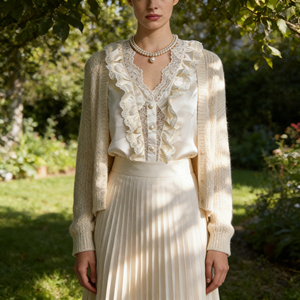 Oferta especial en Temu |   Blusa de Mujer Estilo Vintage con Volantes y Encaje, Manga Larga, Cuello en V, Botones, Camisa Informal para Oficina - Product Image 6