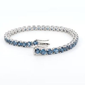 Natural London Blue Topaz Charm <b>Bracelet</b> Sterling Silver White Gold Plated Luxury December Birthstone Jewelry Women Party - Product Image 3