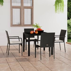 Juego de 4 Sillas de Jardín de Ratán PE con Cojines Blanco Crema y Marco Negro - Product Image 1