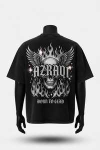 T-shirt noir surdimensionné pour homme AZRAQ INTERNATIONAL, imprimé pailleté, style streetwear, manches courtes, col rond, jersey en coton - Product Image 2