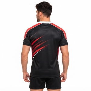 Maillot de rugby sublimé pour homme de qualité supérieure, manches courtes, noir, rouge, blanc, respirant, coupe athlétique, à prix avantageux - Product Image 6