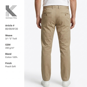 Pantalones Chinos de Algodón 100% para Hombre 2026, 280GSM, Sarga, Acabado Suave Color Melocotón, Corte Recto de Peso Medio - Product Image 3