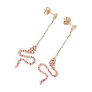 14K Gold Snake Chandelier Drop <b>Earrings</b> with Emerald and Pink Sapphires - Product Image 2