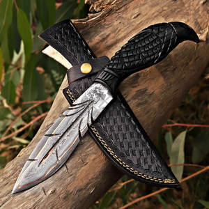 Nuevo cuchillo de caza Viking Odin Raven de cobre damasco hecho a mano con pluma, hoja fija de 11 pulgadas, ambidiestro, con mango de madera de fresno. - Product Image 6