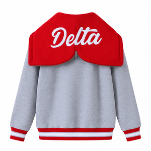 Sweat à capuche unisexe Delta Sigma Heather Grey personnalisable en gros pour universités, collèges, sororités, fraternités, vêtements grecs, sweat à capuche rouge - Product Image 2