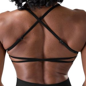 Soutien-gorge de sport noir pour femme à dos croisé, maintien moyen, idéal pour le yoga, la course, la gym, le fitness et l'entraînement - Product Image 5