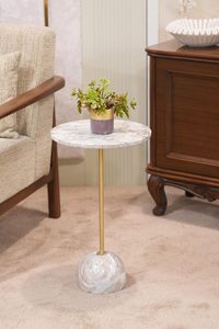 Round Coffee <b>Table</b> Marble Top Semicircle Base Modern <b>Sofa</b> <b>Side</b> <b>Table</b> for Living Room Bedroom Balcony Study Home Decor - Product Image 4