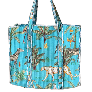 Bolsa de Mano Acolchada Portátil con Cremallera de Algodón Estampada a Mano con Cadenas - Product Image 1