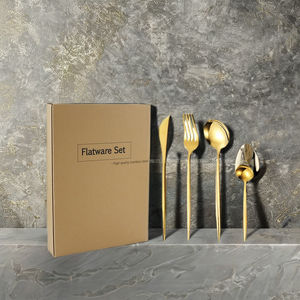 Vente en gros d'usine, ensemble de couverts de luxe en acier inoxydable, 24 pièces, couteau, cuillère, fourchette, doré, personnalisé pour mariage, respectueux de l'environnement, Portugal - Product Image 2