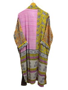 Regalos para ella: Kimono de patchwork, bata larga para dormir, ropa de noche, hecho a mano en India, kimono vintage de sari de seda reciclada. - Product Image 6