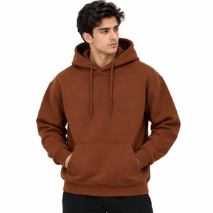 Men's Regular Fit Pullover <b>Hoodie</b> With Contrast Drawstring Hood Plain Pocketless Front Ribbed Cuffs And Bottom Waistband - Product Image 1