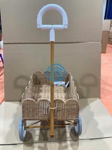 Carrito de Almacenamiento Infantil de Mimbre Hecho a Mano, Estilo Escandinavo Minimalista, Organizador de Juguetes Natural, Cesta Rodante Moderna para Guardería - Product Image 3