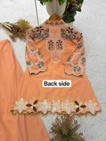 Ensemble haut et pantalon palazzo en georgette crème pour femme, broderie à sequins, entièrement cousu, tenue de fête ethnique, robe de mariage deux pièces