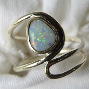 Australian Opal <b>Ring</b> <b>Adjustable</b>-925 Sterling <b>Silver</b>-October Birthstone-Opal Doublets-Handmade Jewelry-Gift For Her-MS - Product Image 1