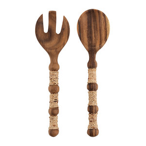 Juego de 2 utensilios de madera para servir ensalada con mango de resina de diseño superior, precio al por mayor - Product Image 2