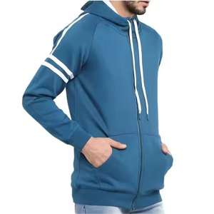 Sweat à capuche personnalisé pour homme, style streetwear, 100% coton, poids lourd, couleur bleu uni, pour adultes, hiver. - Product Image 2