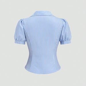 Blusa a Rayas de Manga Corta al por Mayor 2026, Camisas Ajustadas con Cuello en V para Mujer, Blusas Elegantes de Verano para Oficina - Product Image 2