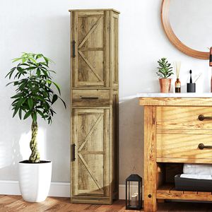 Armadio per biancheria in stile fattoria con ripiani regolabili 67 \ "armadio per bagno alto grigio con porte e cassetti del fienile - Product Image 2
