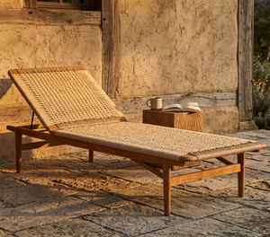 Premium Lila Lounger Solid Teak Wood Frame Artisan Woven Foldable Water Resistant Outdoor <b>Sunbed</b> Minimalist Design Luxury Resort - Product Image 1