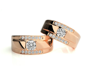 925 Sterling Silver Rose Gold Plated Double Row <b>Couple</b> <b>Rings</b> - Product Image 1