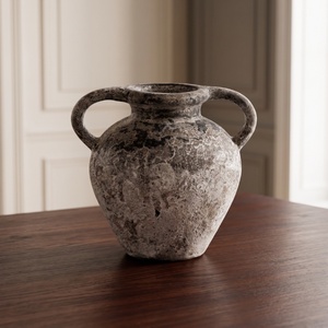 Antique Stone Look <b>Ceramic</b> <b>Vase</b> with Handles Rustic Weathered Pottery Jar for Home Decor - Product Image 3