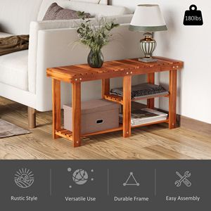 Panca Portascarpe a 3 Ripiani in Legno di Acacia con Finitura Teak per Organizzazione di Scarpe e Stivali nel Corridoio - Product Image 5