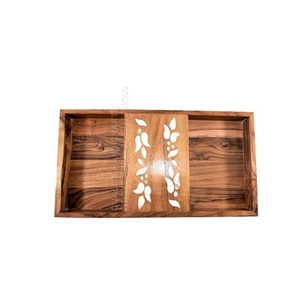 Traditional Handmade Wooden <b>Tray</b> with Mother of Pearl Inlay Elegant Dishwasher Safe for <b>Tea</b> Serving During Ramadan Gatherings - Product Image 2