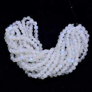 Piedras de luna blanca facetadas redondas de 6mm-7mm, piedras de luna arcoíris de fuego azul natural, piedras semipreciosas sueltas para joyería. - Product Image 1