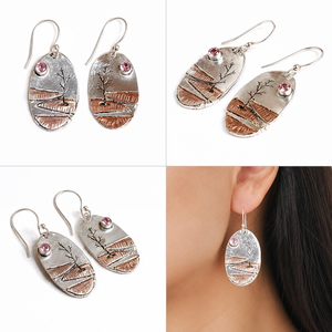 Boucles d'oreilles pendantes bohèmes en argent oxydé, motif arbre, faites à la main, thème nature - Product Image 5