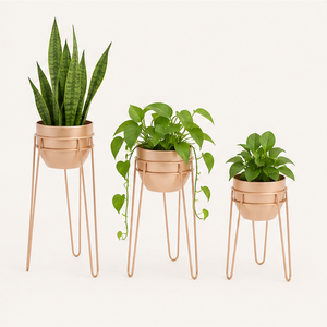 Modern Luxury Metal Planter with <b>Stand</b> Set of 3 Copper Finished Indoor Flower <b>Pots</b> with Hairpin Legs for Home Decor Office Decor - Product Image 5