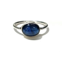 Anillo de Zafiro Azul, Anillo de Plata de Ley 925 Sólida, Anillos de Zafiro Ovalados con Cabujón para Mujer, Regalo