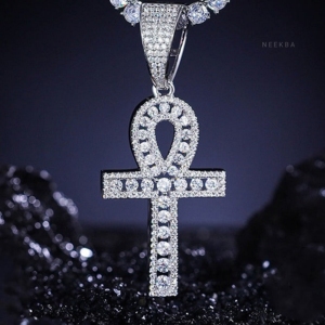 Pendentif Croix Ankh - Moissanite couleur D VVS, Pendentif Croix Ankh en Argent 925 avec Moissanite, Pendentif Croix Ankh en Argent - Product Image 2
