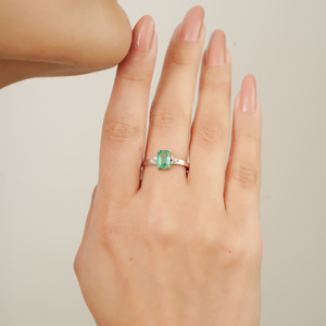 Octagon Cut <b>Emerald</b> <b>Ring</b> With Diamond Accents 925 <b>Silver</b> Prong Setting Classic Gemstone Women's Jewelry - Product Image 2